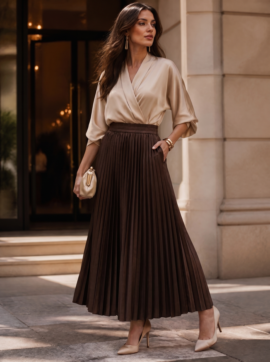 “DAISY” Pleated Skirt chocolate