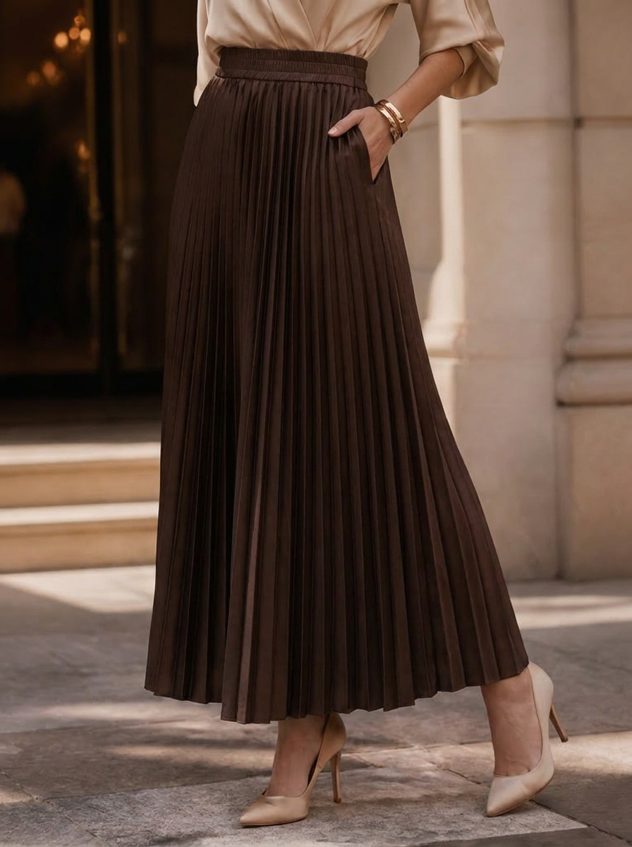 “DAISY” Pleated Skirt chocolate