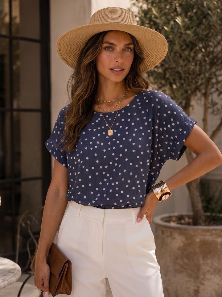 “ABBY” Polka Dot Relaxed Fit Blouse navy