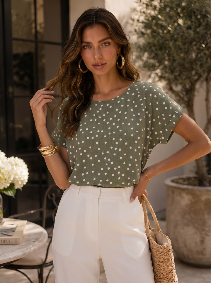 “ABBY” Polka Dot Relaxed Fit Blouse khaki green