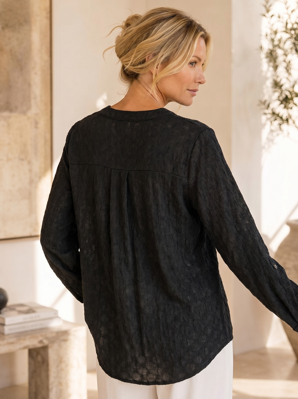“MANDY” Textured V-Neck Blouse 
