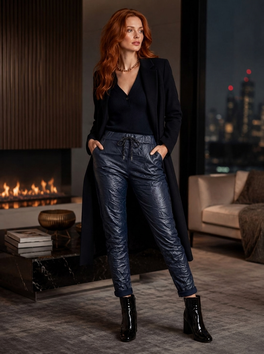 "CARMELA" Pleather Trouser navy