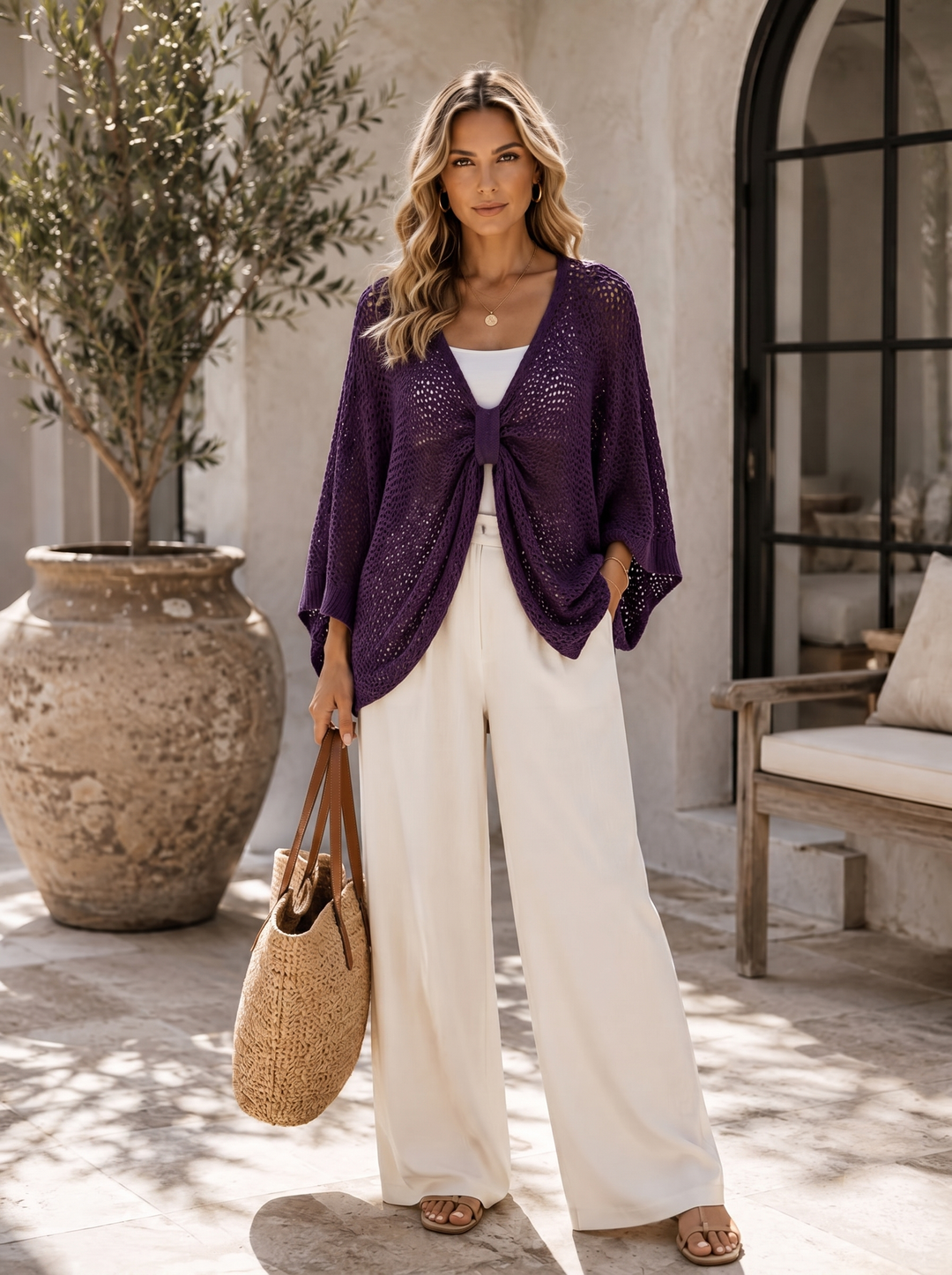 “SOPHIE” Butterfly Open Knit Layering Top aubergine