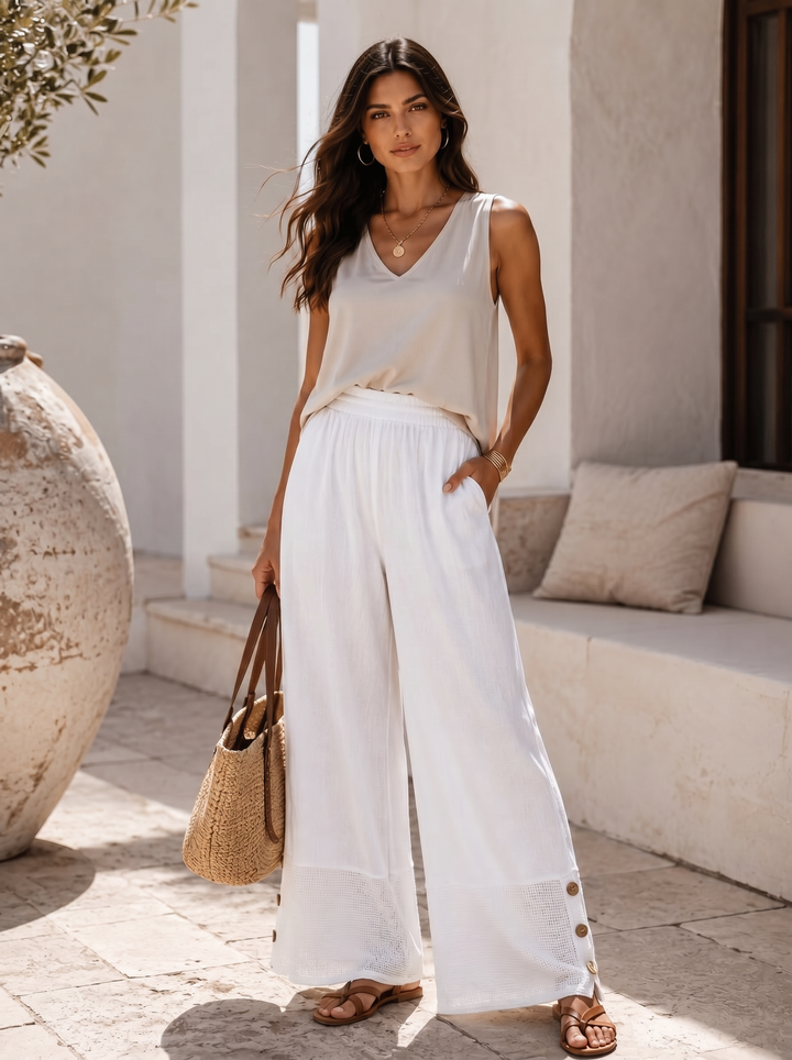 “DEBBIE” Premium High Waisted Palazzo Trouser white