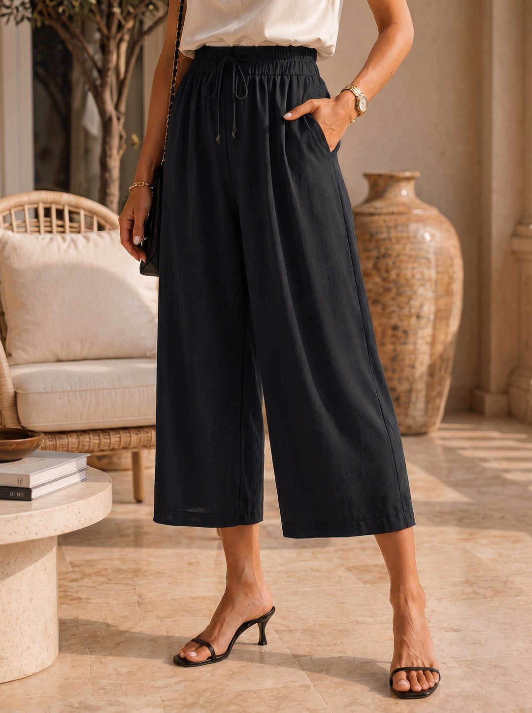“AMY” ¾ High Waisted Trouser black