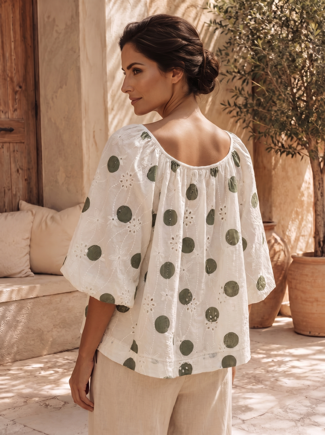 “GEORGIA” Bardeoux Polka Dot Top/Blouse