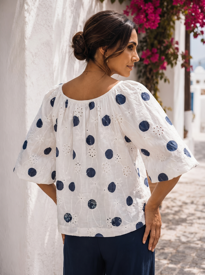 “GEORGIA” Bardeoux Polka Dot Top/Blouse