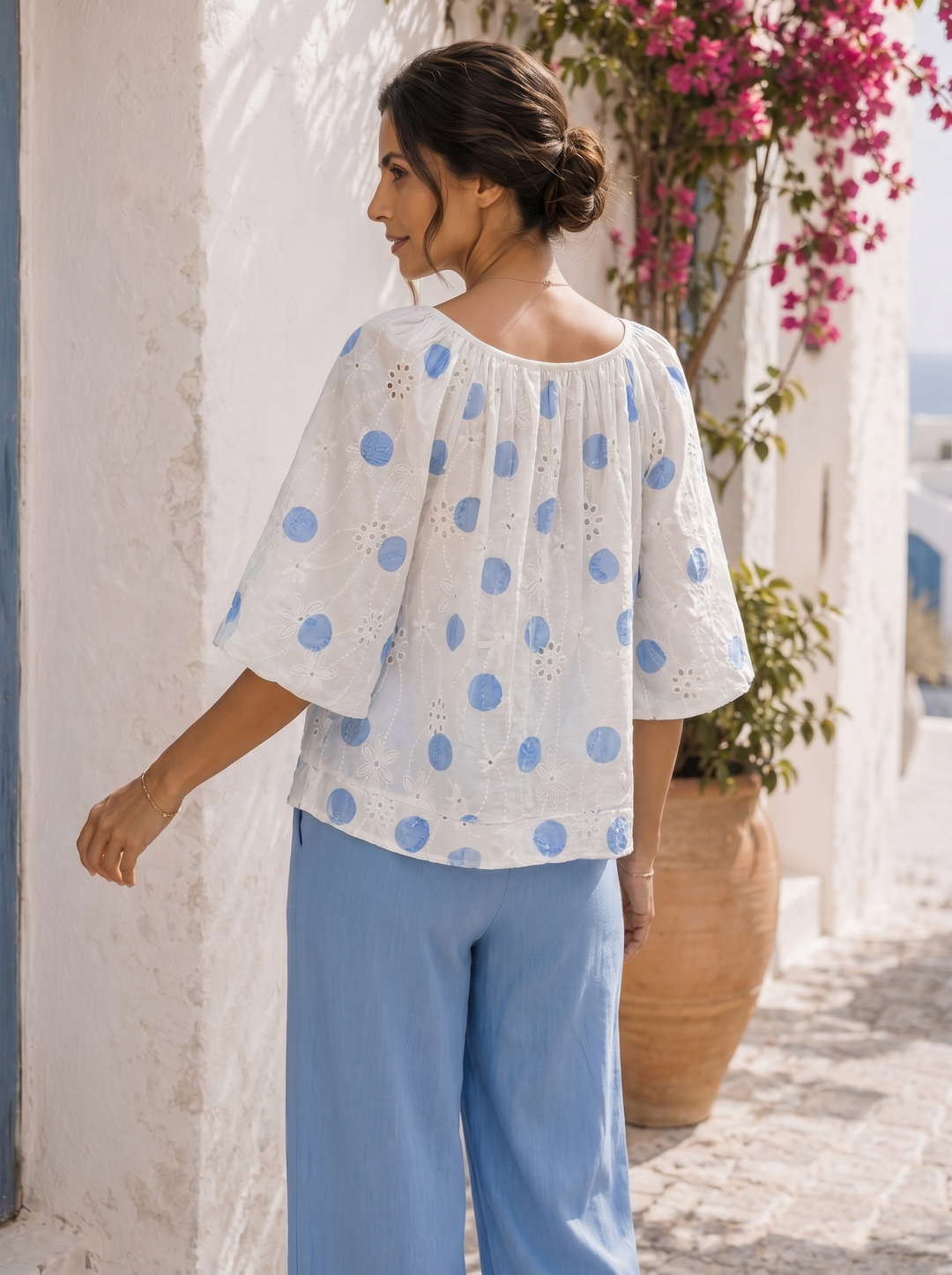 “GEORGIA” Bardeoux Polka Dot Top/Blouse