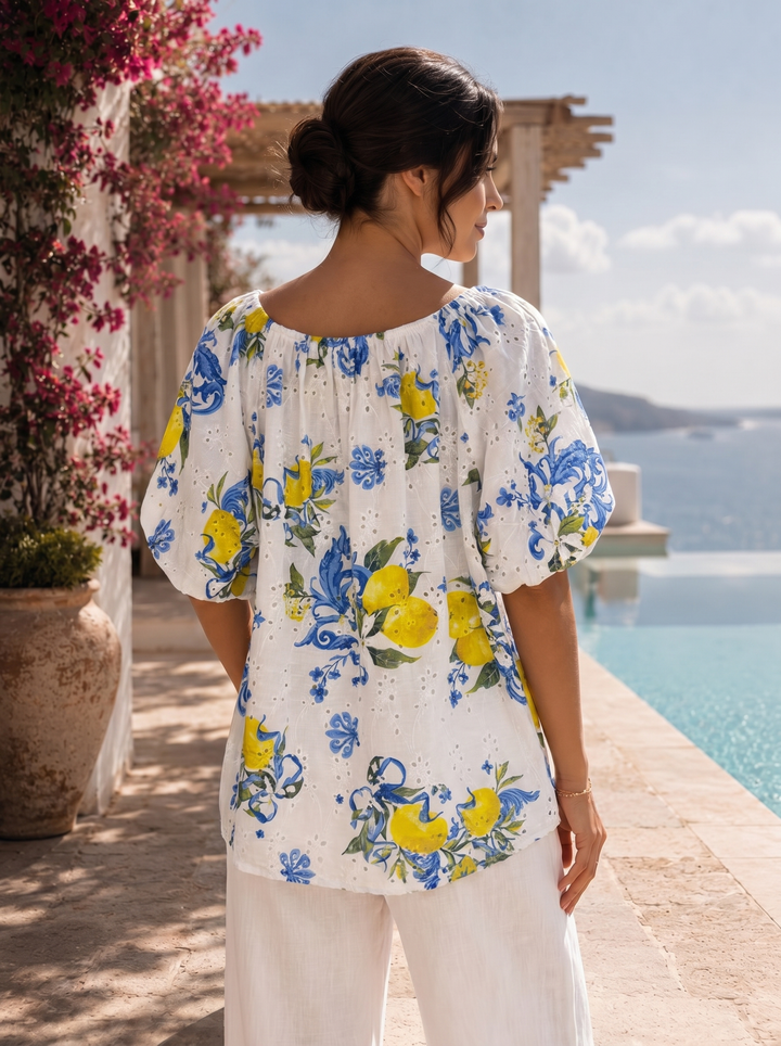 “JOANNA” Mediterranean Inspired Bardeoux Top