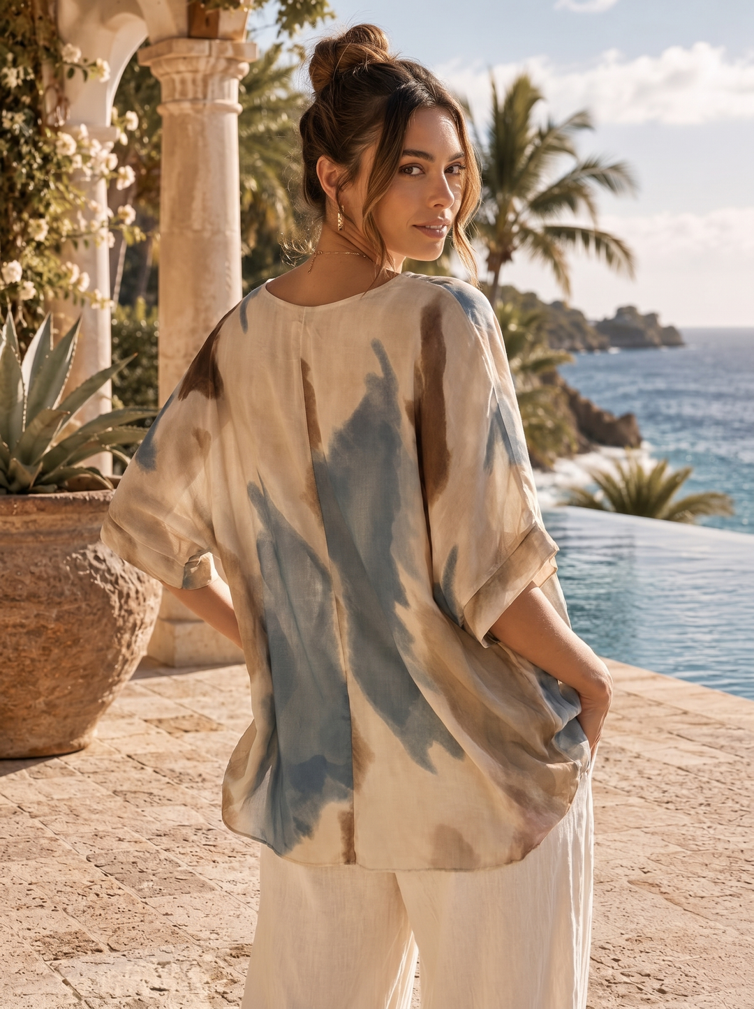“MONIQUE” Watercolour Silk Blouse