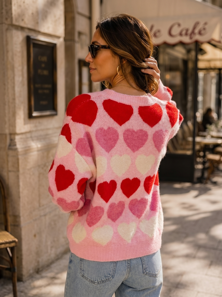 “MAISIE” Crew Neck Heart Jumper pink
