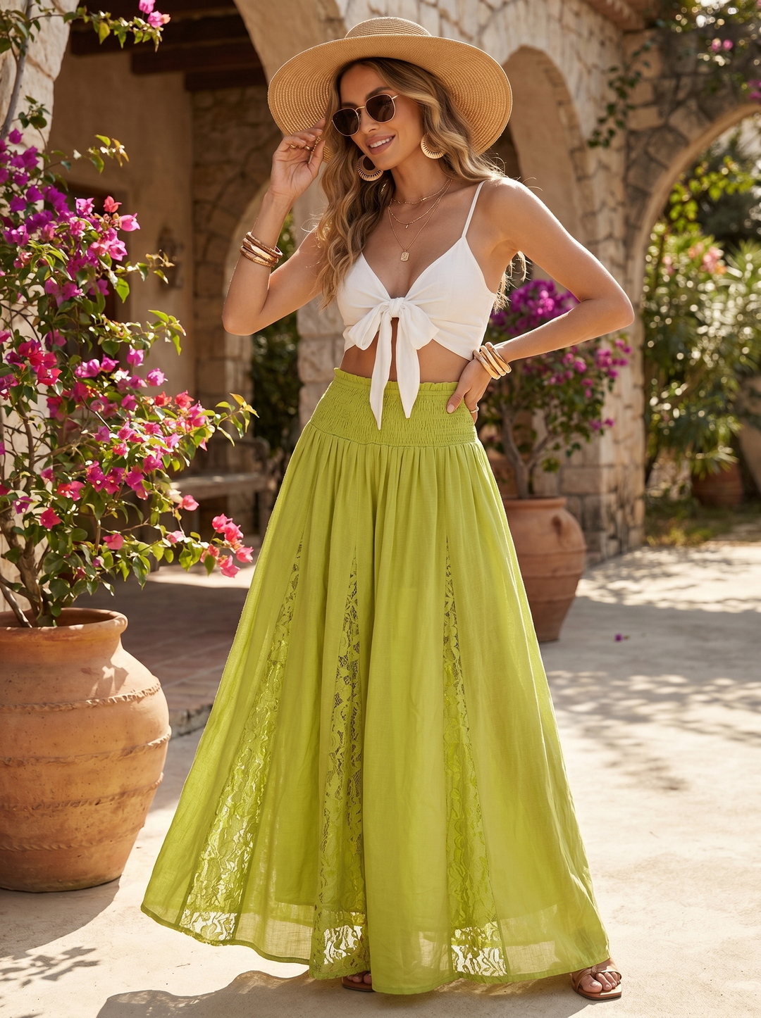 “STACEY” Premium Lace Maxi Skirt lime green