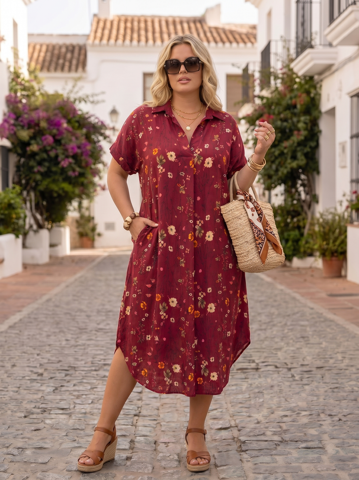 “TYRA”  Relaxed Fit Floral Tunic/ Dress burgundy