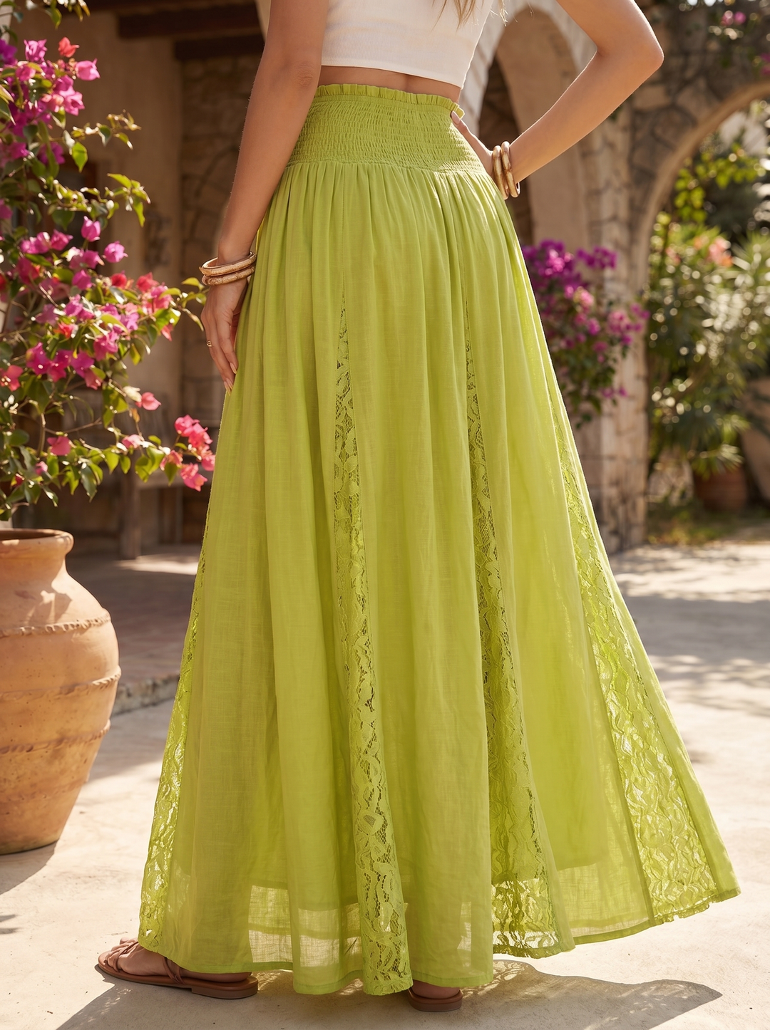 “STACEY” Premium Lace Maxi Skirt lime green