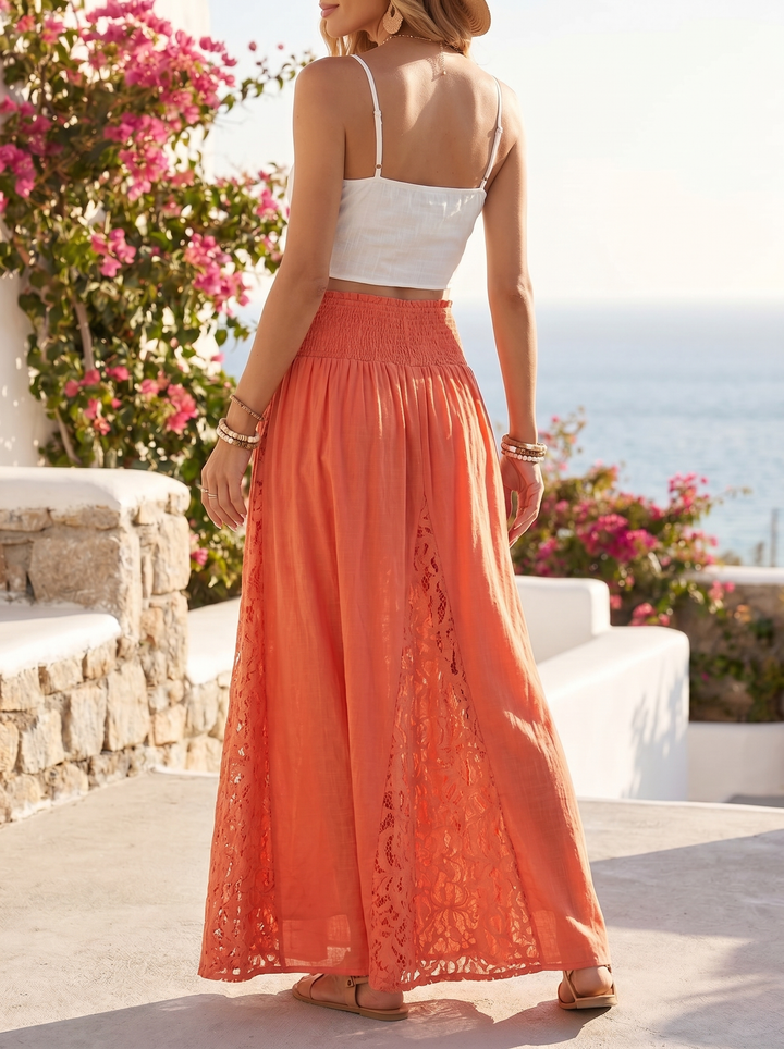 “STACEY” Premium Lace Maxi Skirt coral
