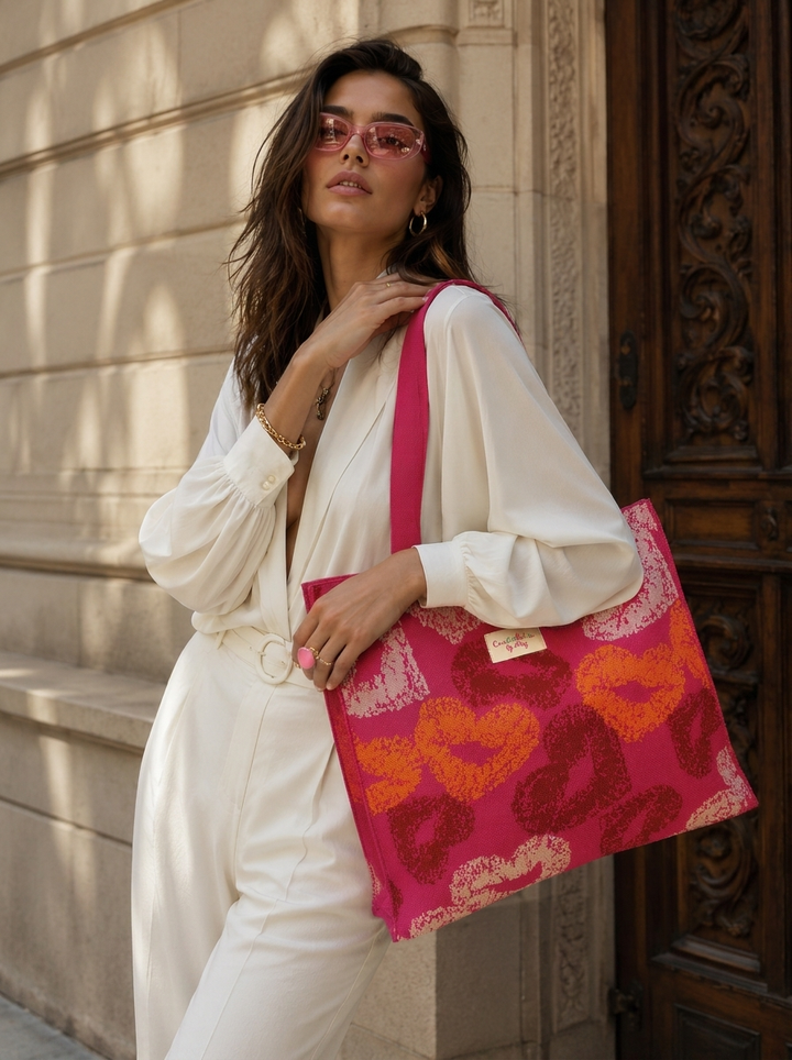 “WINDSOR COLLECTION” Statement Shopper Tote CERISE PINK
