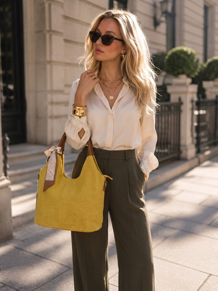 “ST.TROPEZ COLLECTION” Slouchy Hobo Tote YELLOW