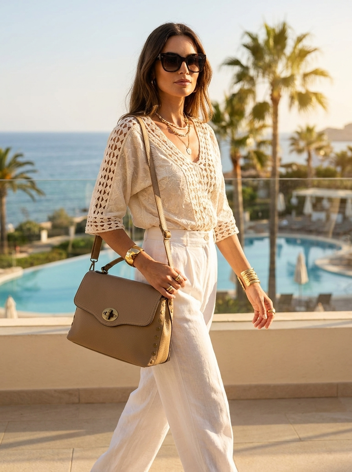 “RICHMOND Collection” Structured Top-Handle Handbag  taupe