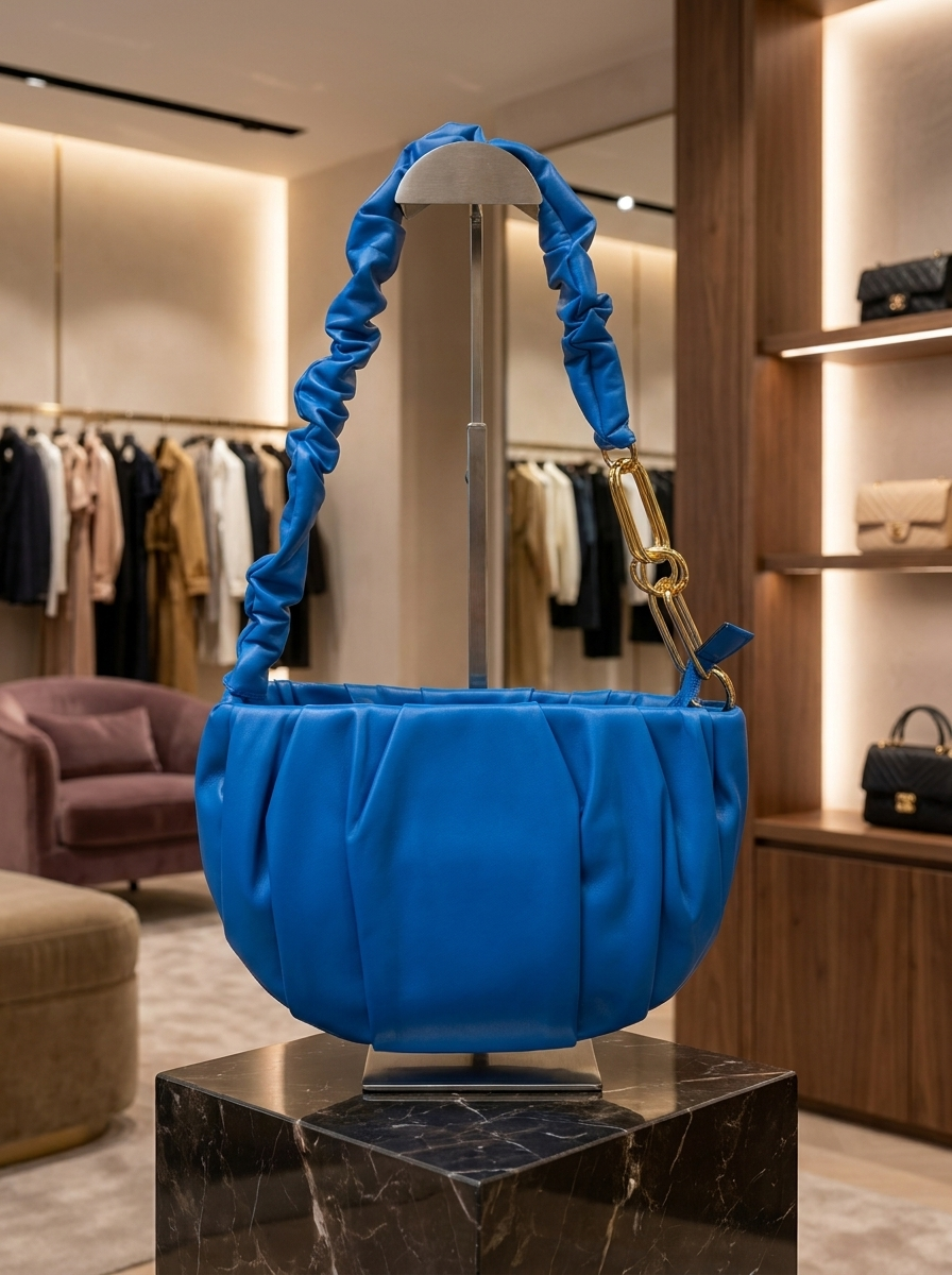 “SOHO COLLECTION” Ruched Shoulder Bag royal blue