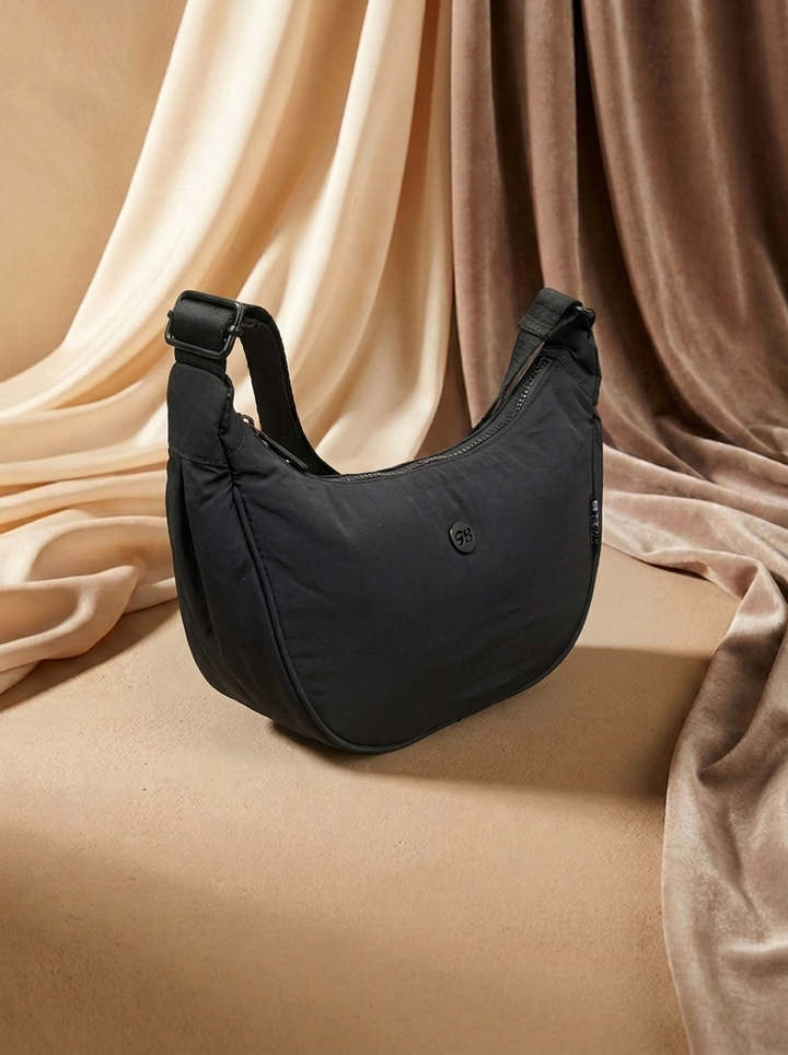 “BAYSWATER COLLECTION” Half Moon Shoulder Canvas Bag BLACK