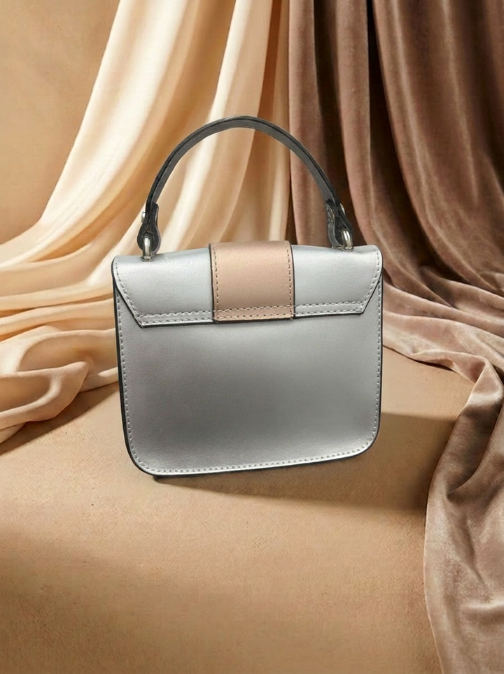 “VALENCIA” MADE IN ITALY Structured Top-Handle Leather Satchel silver