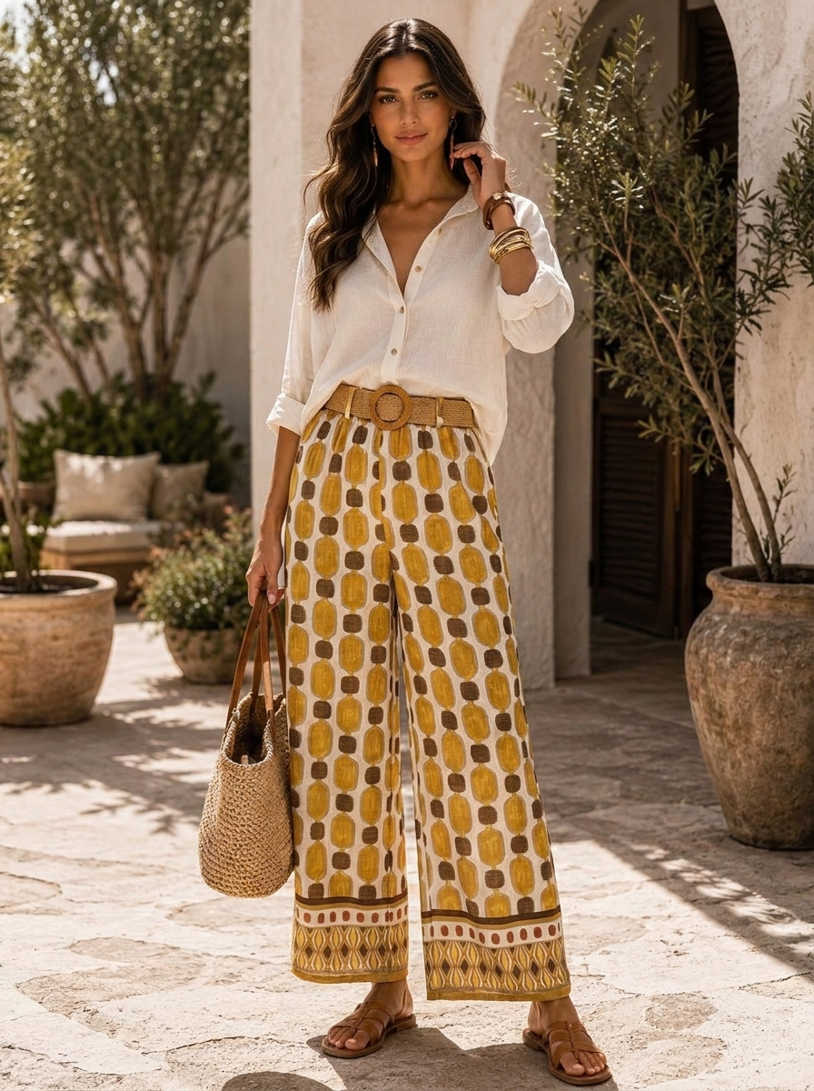 “SYDNEY” Resort Wide Leg Trousers mustard