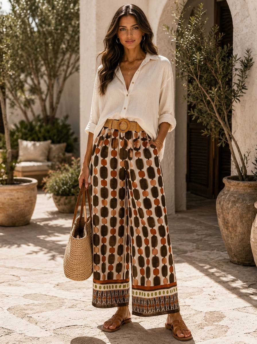 “SYDNEY” Resort Wide Leg Trousers chocolate