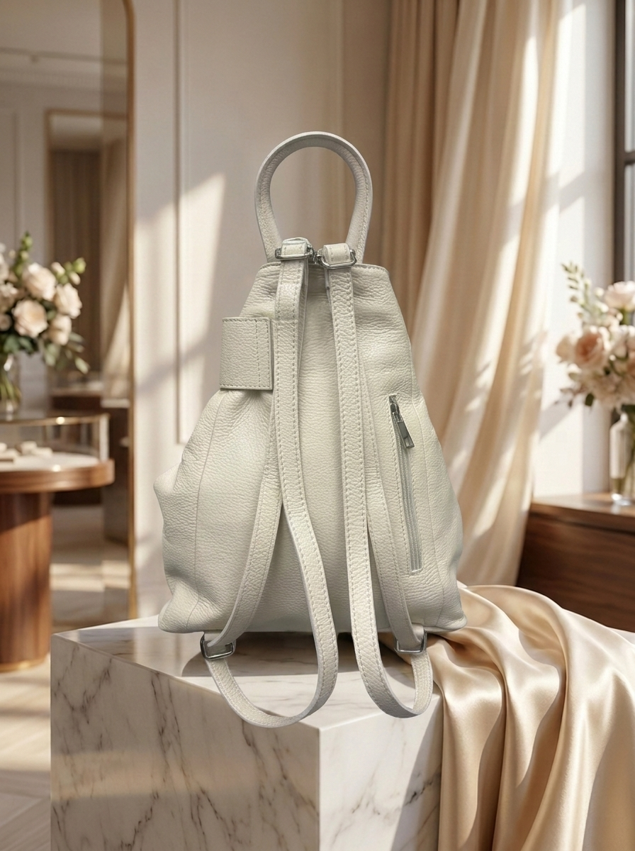 “FLORENCE” MADE IN ITALY Leather Backpack cream