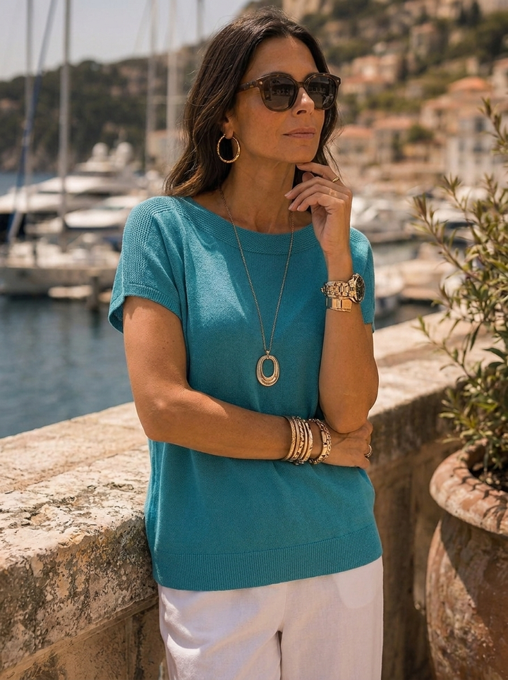 “ELLA” Fine Knit Top aqua