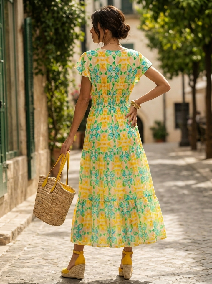 "PEYTON" Artistic Print Maxi Dress BOTANICAL FLORAL PRINT