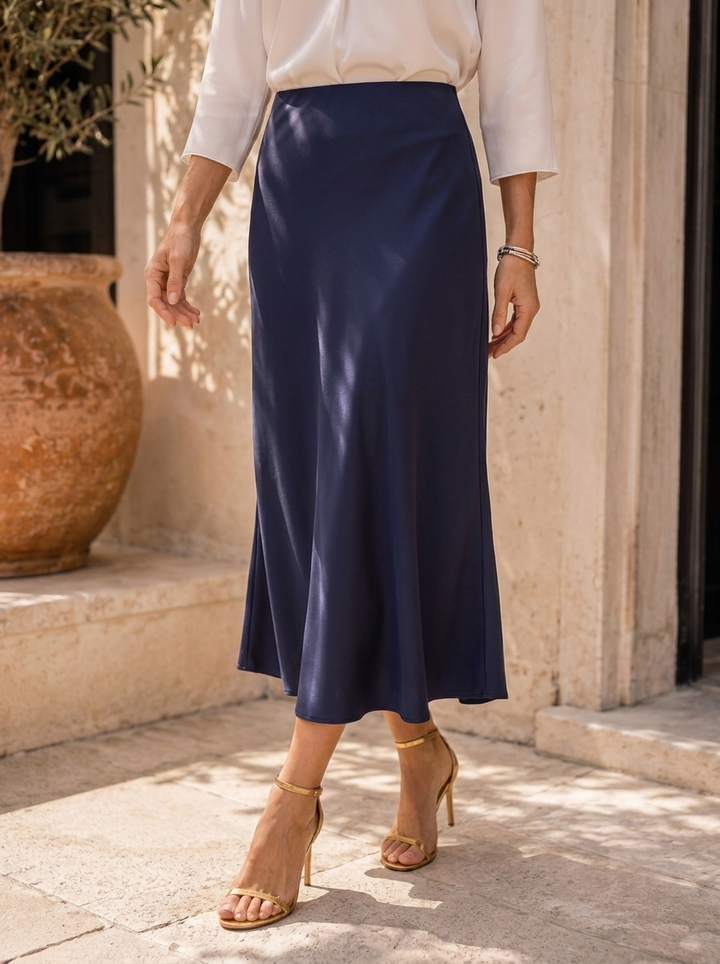 “MANDY” Satin Skirt navy