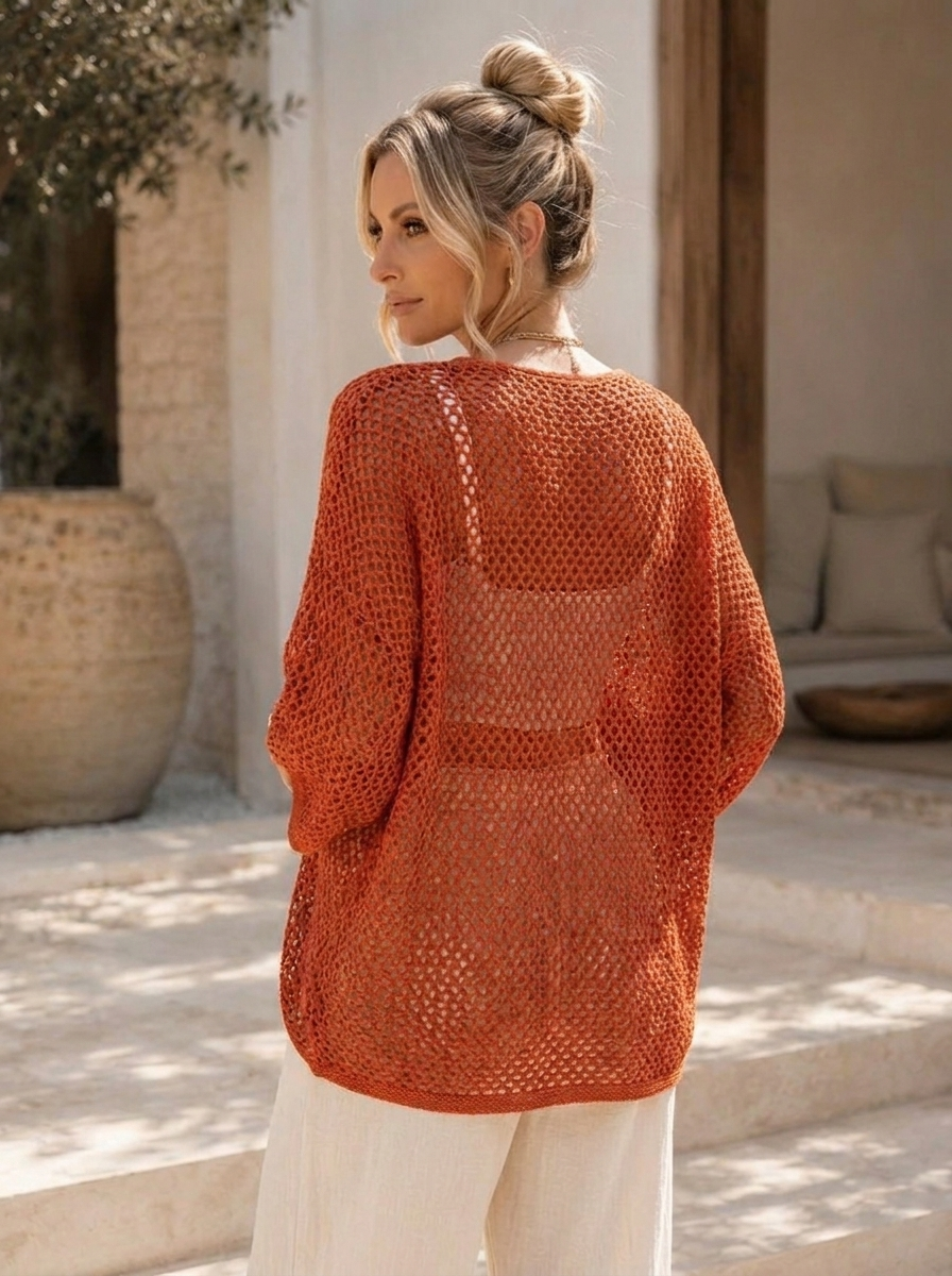 “SOPHIE” Butterfly Open Knit Layering Top