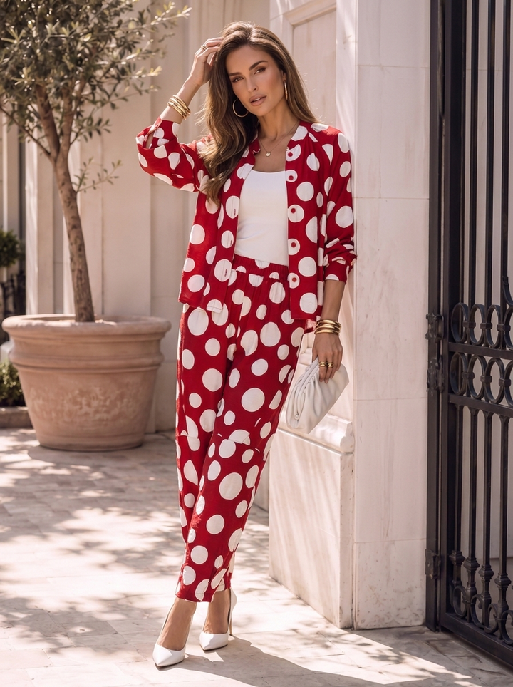 “MONICA” Collection Spot Print Relaxed Shirt red