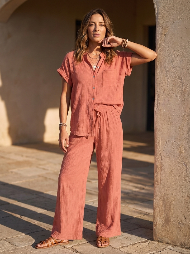“ATHENA” Collection Textured Shirt/Blouse CORAL
