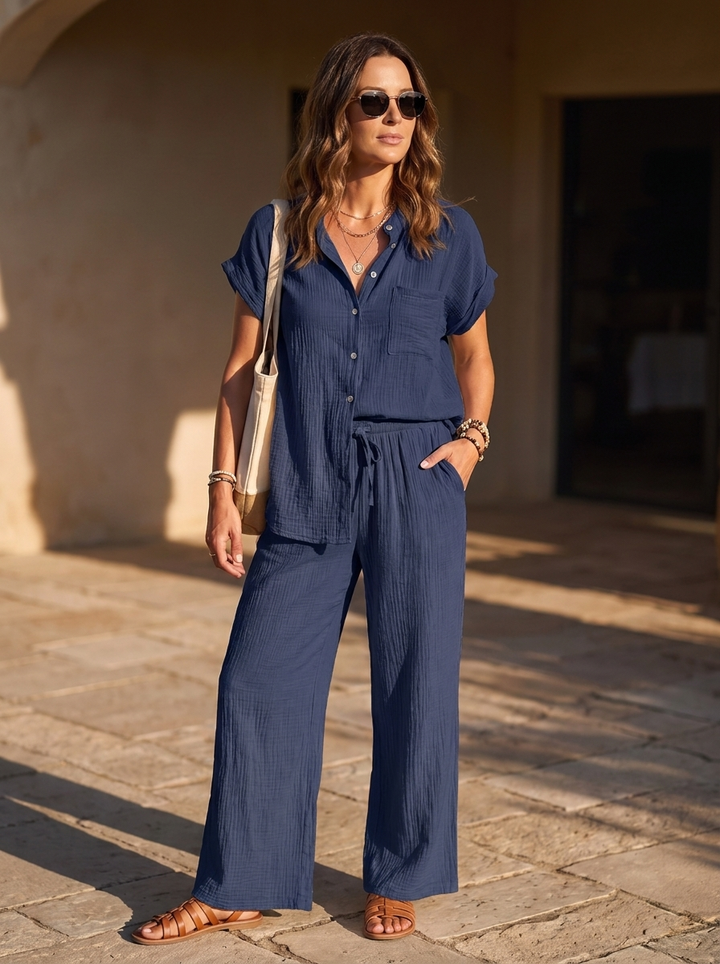 “ATHENA” Collection Textured Shirt/Blouse NAVY