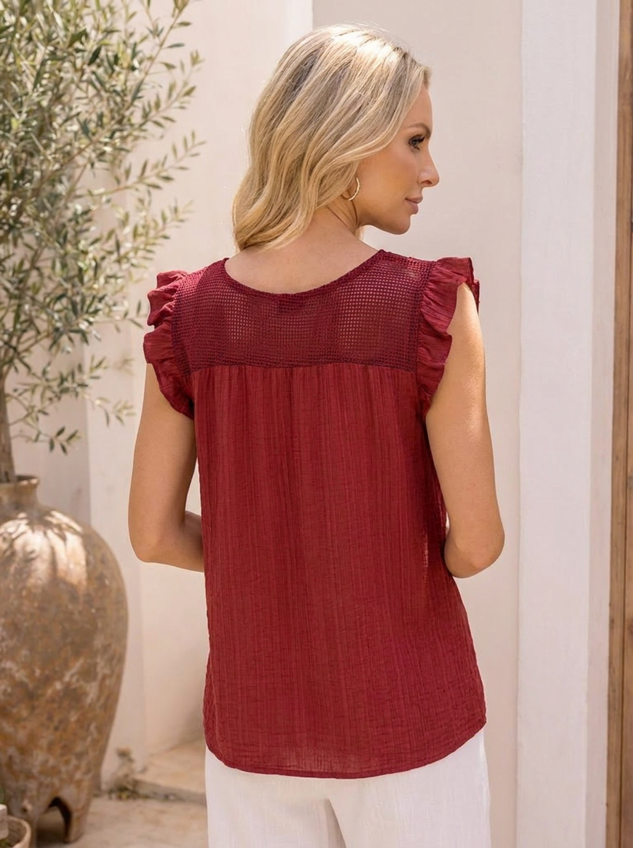 “MONIQUE” V-Neck Frill Shoulder Top