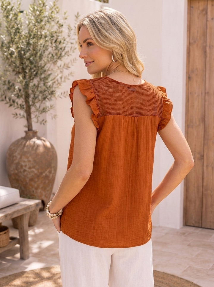 “MONIQUE” V-Neck Frill Shoulder Top