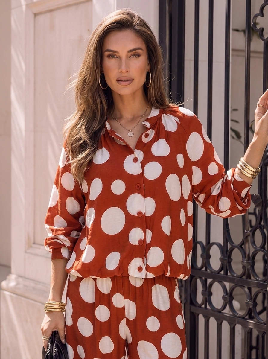 “MONICA” Collection Spot Print Relaxed Shirt rust orange