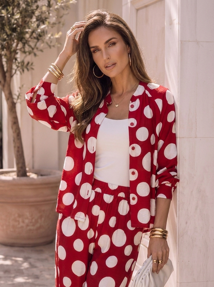 “MONICA” Collection Spot Print Relaxed Shirt red