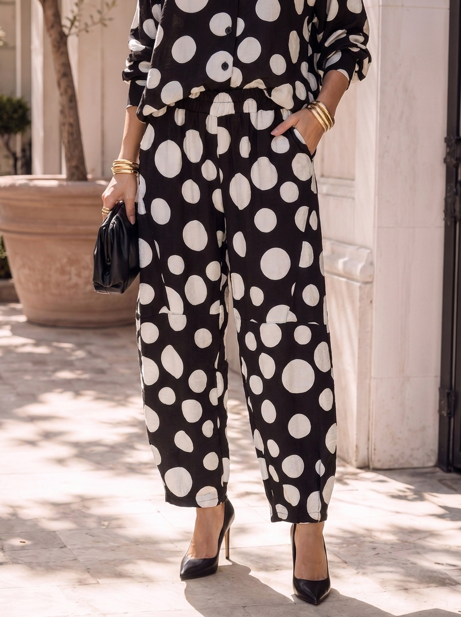 “MONICA” COLLECTION Spot Print Barrell  Trouser BLACK