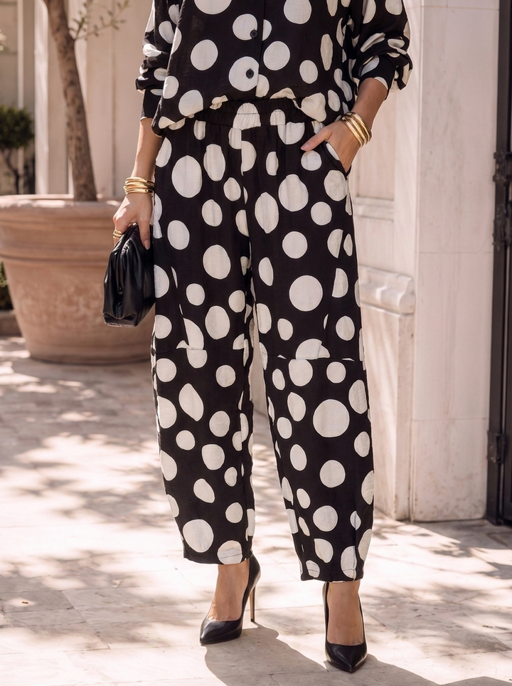 “MONICA” COLLECTION Spot Print Barrell  Trouser BLACK