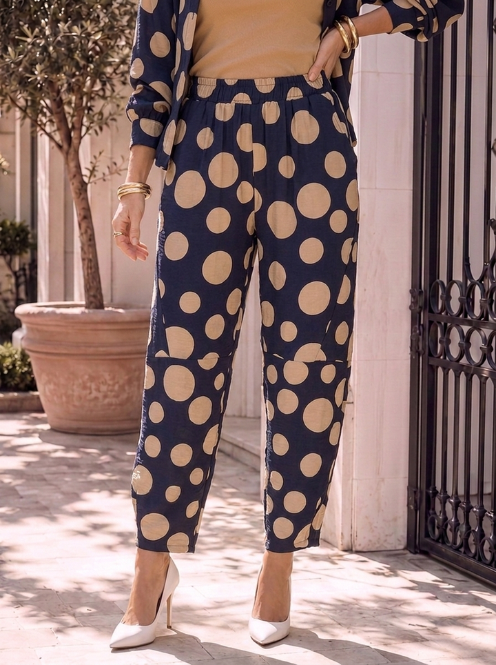 “MONICA” COLLECTION Spot Print Barrell  Trouser NAVY