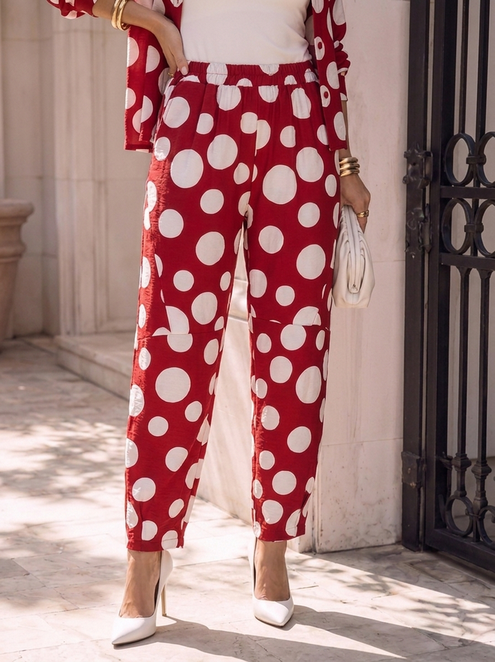 “MONICA” COLLECTION Spot Print Barrell  Trouser RED