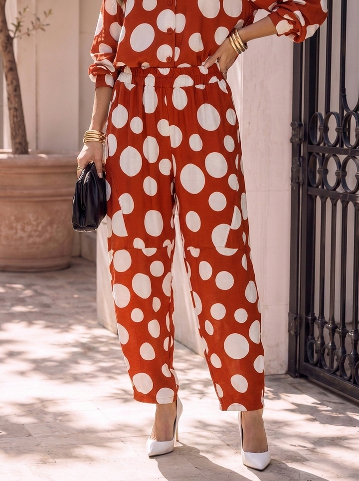“MONICA” COLLECTION Spot Print Barrell  Trouser RUST ORANGE