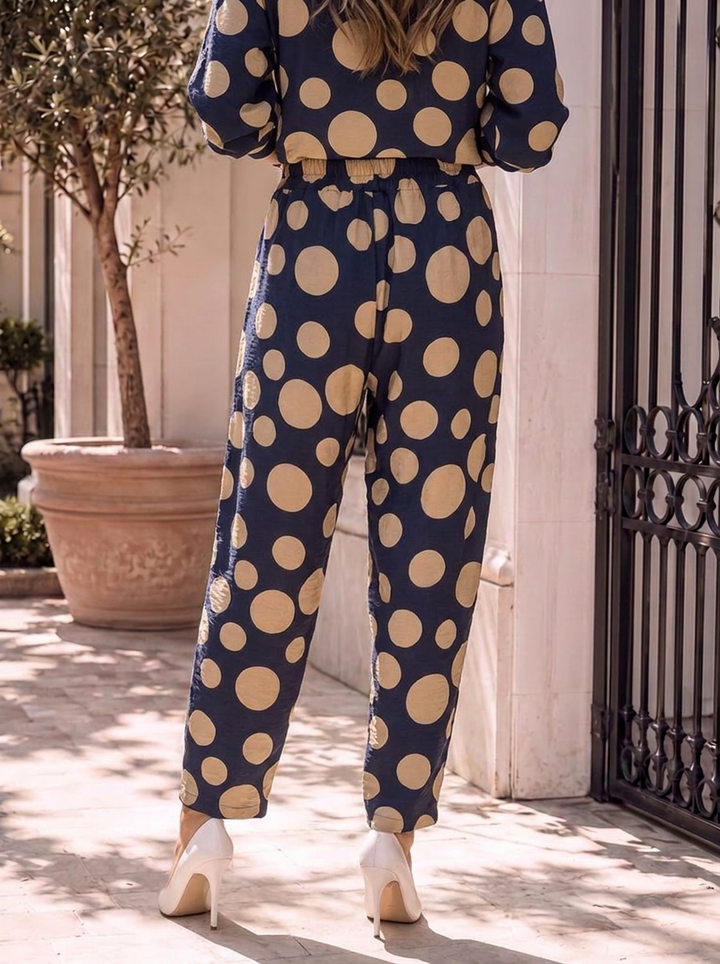 “MONICA” COLLECTION Spot Print Barrell  Trouser NAVY