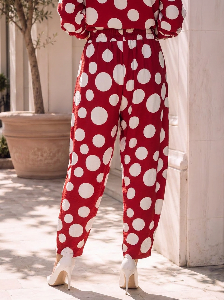 “MONICA” COLLECTION Spot Print Barrell  Trouser RED