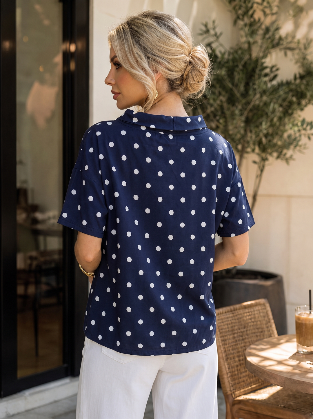 “HELEN” Polka Dot Cowl Neck Top