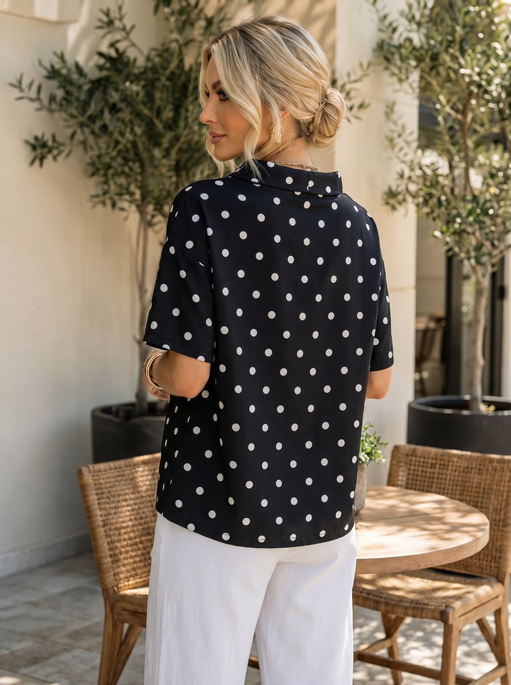 “HELEN” Polka Dot Cowl Neck Top