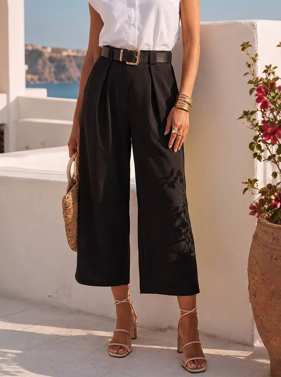 “GEORGIA” Pleated Wide Leg Trousers black