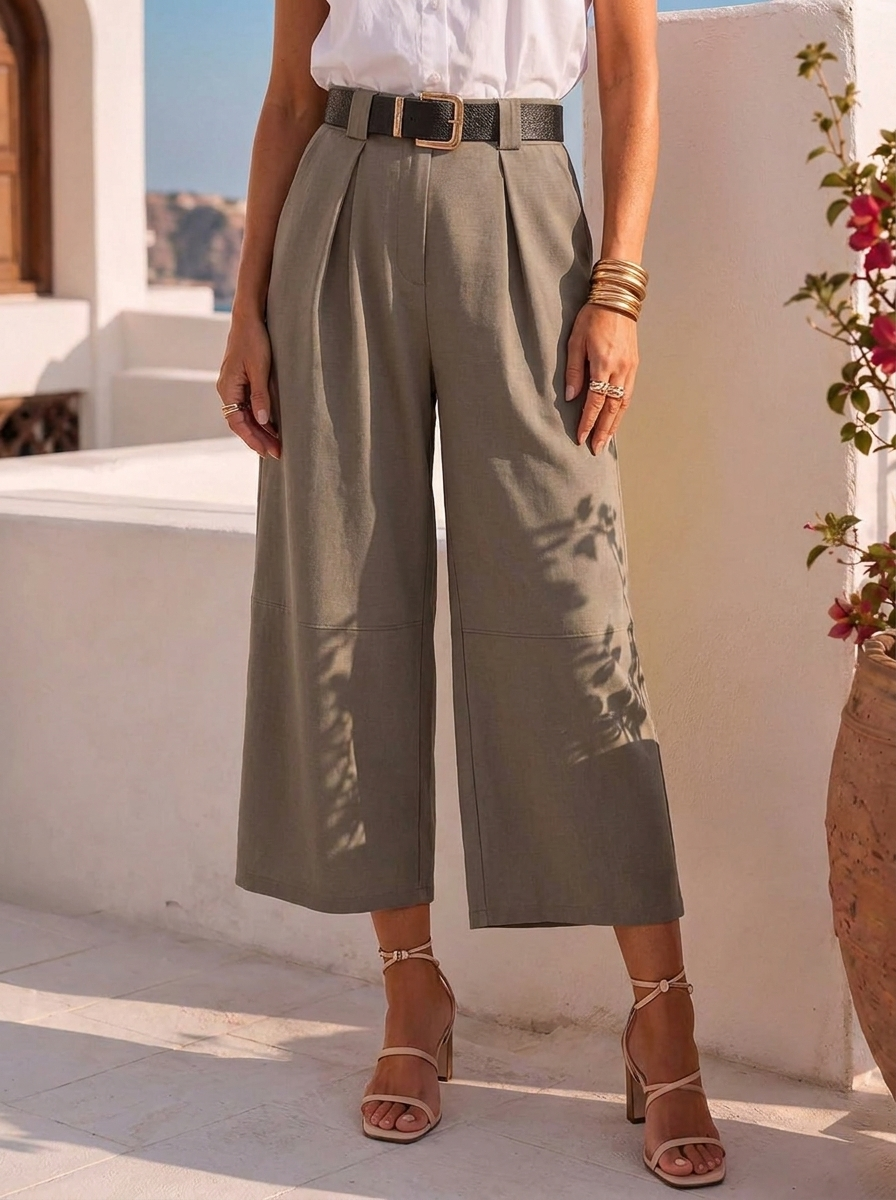 “GEORGIA” Pleated Wide Leg Trousers mocha